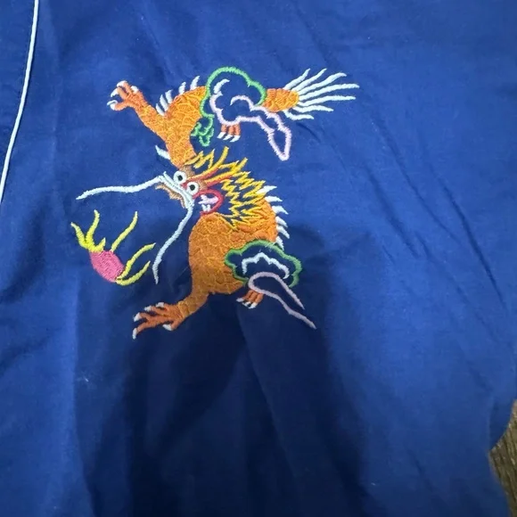 Vintage Blue Satin Dragon Embroidered Robe — Size 12 (Fits S-M) - Picture 5 of 6